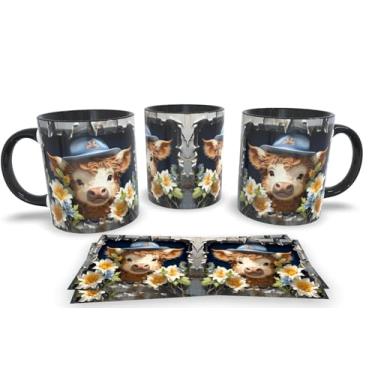 Imagem de Caneca Preta de Porcelana Personalizadas Arte em 3D Animais (Vaca)