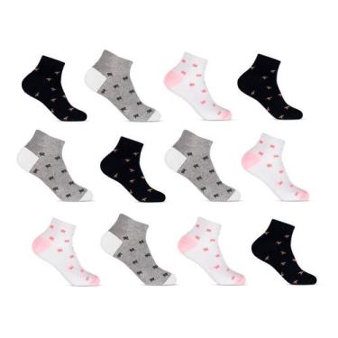 Imagem de Kit Meia Feminina 12 Pares Estampada Cano Curto Basica - altomax, 33-3