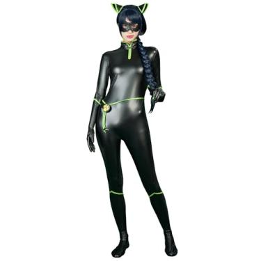 Imagem de Micotaku Miraculous Fantasia feminina de cosplay oficialmente licenciada Ladynoir preta elástica fantasia de Halloween, Preto, G