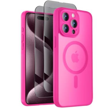 Imagem de Symcele Capa projetada para iPhone 15 Pro, compatível com MagSafe, com protetores de tela de privacidade X2, [proteção da câmera] [proteção contra quedas militares] capa de telefone Shockpoof 6,1