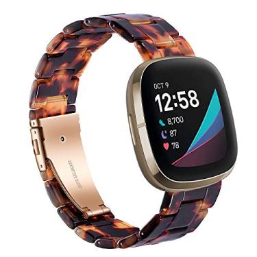 Imagem de Pulseira Wongeto compatível com Fitbit Versa 3/Sense para mulheres e homens, pulseira de substituição de resina para Fitbit Versa 3/Sense Smart Watch (ouro rosa + tartaruga)