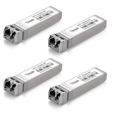 Imagem de Timaxk Pacote com 4 transceptores 10GBase-SR SFP+, módulo LC de fibra multimodo SFP, MMF 10G 850nm até 300 metros, compatível com Cisco, Ubiquiti, Mikrotik, D-Link, Netgear, Qnap, Linksys e mais