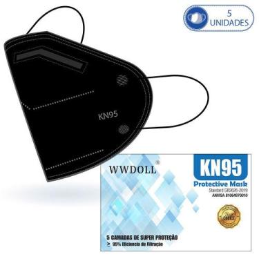 Imagem de Kit 5 Máscaras Descartáveis KN95 WWDoll Cinco Camadas Preta