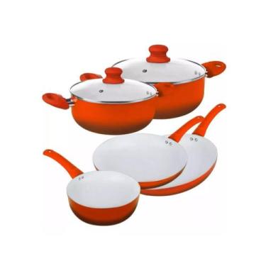 Imagem de Conjunto de Panelas Revestimento Ceramico Antiaderente Tampa de Vidro 