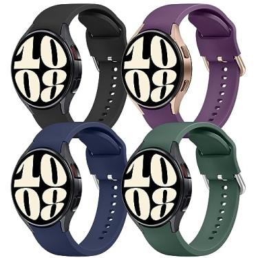 Imagem de AK Pulseiras compatíveis com Samsung Galaxy Watch 6/5/4 de 40 mm e 44 mm, pulseiras Galaxy Watch 5 Pro de 45 mm, pulseiras clássicas Galaxy Watch 6, pulseira clássica Galaxy Watch 4, pulseira esportiva de 20 mm ajustável de silicone para Galaxy Watch 6/5/4 mulheres e homens (azul marinho/roxo escuro