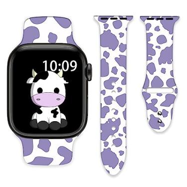 Imagem de Pulseiras de silicone com estampa de manchas de vaca roxas fofas compatíveis com Apple Watch 42 mm, 44 mm, 45 mm, 49 mm, para mulheres e homens, pulseiras de silicone para IWatch Series 8, 7, 6, 5, 4, 3, 2, 1 SE (42 mm