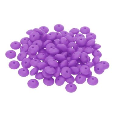 Imagem de PATIKIL Contas de silicone de 12 mm, 50 peças de contas de silicone a granel abaco espaçador contas lentilha focal bonito para canetas, chaveiro, pulseiras, colar, fabricação de joias, roxo