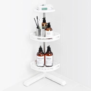 Imagem de DeHUB Suporte de chuveiro de canto de 20 cm com saboneteira para banheiro, chuveiro, pia, bancada, fácil instalação, sem perfuração, sem cola, altura ajustável sozinha, branca