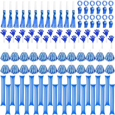 Imagem de Yunsailing 96 Pcs Noisemakers Team Spirit Accessories Include 24 Hand Clappers 24 Cheerleading Pom Poms 24 Thunder Stick 12 Cheer party blowers 12 Plastic Whistle for Spirit Week Sport (Blue White)