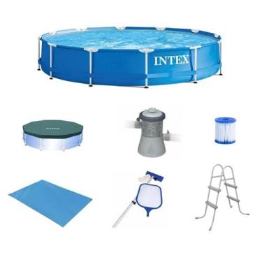 Imagem de Piscina Intex 5000 litros estrutural com Bomba Filtro 110v e Capa e Fo