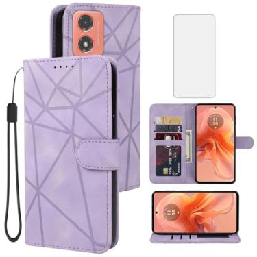 Imagem de Tothedu Capa para Moto G24/Moto G04/Moto G04S/Moto E14 XT2423 Capa carteira com protetor de tela de vidro temperado, suporte de couro para cartão de crédito e alça para celular para Motorola Moto G24