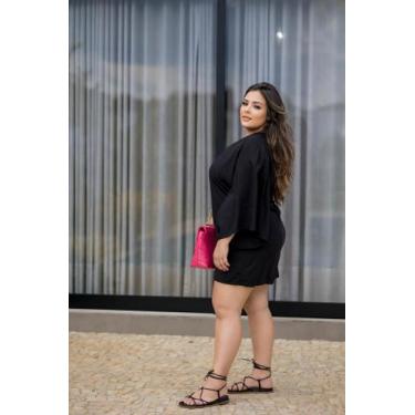 Imagem de Vestido Curto Plus Size Mula Manca Verde Natal Manga Godê Elástico Aju