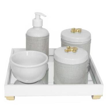 Imagem de Kit Higiene Espelho Potes, Molhadeira, Porta Álcool-Gel e Capa Flor de