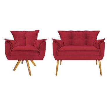 Imagem de Kit Namoradeira e Poltrona Opala Base Giratória de Madeira Sala de Est