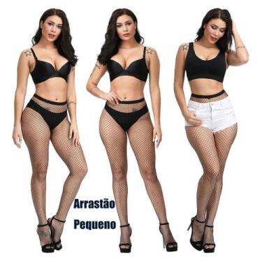 Imagem de Meia Calça Fashion Arrastão Atraente Trama Grande Cós Alto Rede - Moda