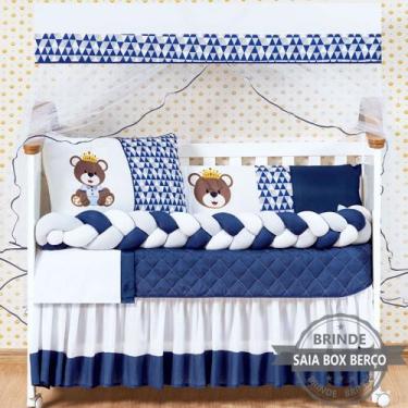 Imagem de Kit berço urso rei 11 peças - maria enxovais, URSO REI MARINHO TRANÇA