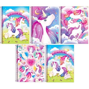 Imagem de Kit 5 Caderno Tilibra Unicórnio Arame Capa Dura 80 Folhas