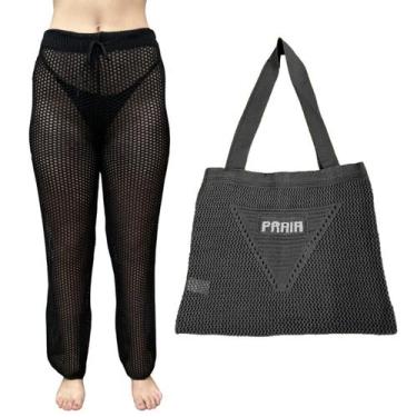 Imagem de Kit Calça Prantola Feminina e Bolsa Saida de Praia Tricot Moda Verão -