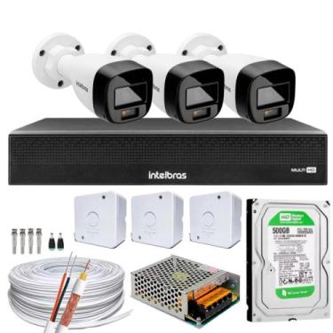 Imagem de 3 Câmeras Intelbras VHD 1220B Full Color Dvr 1004-c C/HD 500GB