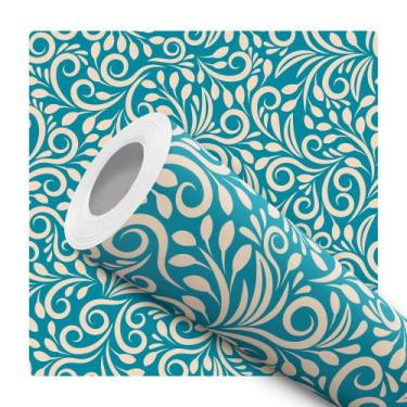 Imagem de Papel De Parede Vinílico Arabesco Azul Sala Quarto 12m - DELIQUADROS, 