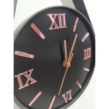 Imagem de Relógio Parede 26cm, ACM Preto, Cintas Couro Preto, Algar. Romanos Ros