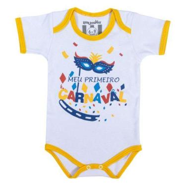 Imagem de Body para Bebê Manga Curta Meu Primeiro Carnaval Branco - Era Uma Vez,