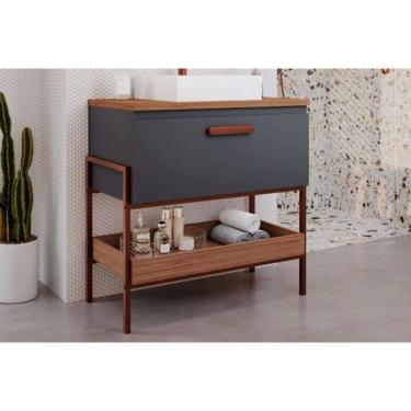 Imagem de Balcão p/ Banheiro Portinari 1 Porta c/ Cuba 80cm Titanium/Freijo - MGM