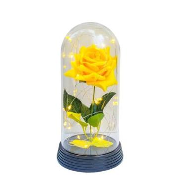 Imagem de Luminária A Rosa Encantada Amarela 20 Cm Base Preto Quente - Amor Lind