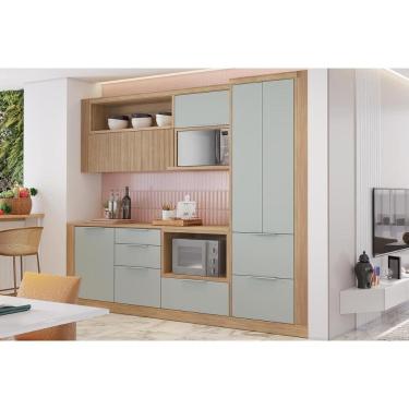 Imagem de Kit Cozinha Modulada 10 Peças Marquesa (2Aéreos+2Balcões+1Paneleiro+5Complementos) C6P69 Nature/Verde-Nesher