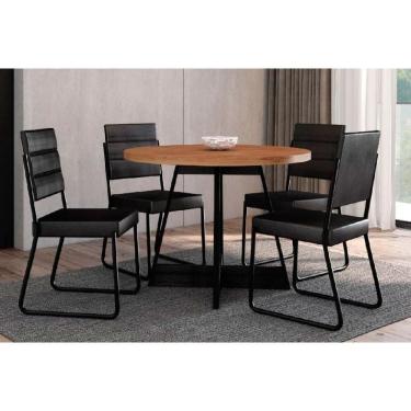 Imagem de Conjunto: Mesa Sala Jantar Átria 1594 Aço c/ Tampo Madeirado 100cm e 4 Cadeiras 1736 Preto/Nogal - Preto/Preto - Carraro