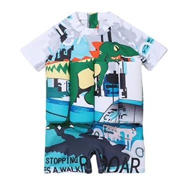 Imagem de IDOPIP Traje de banho infantil para meninos e meninas, flutuante, com flutuabilidade ajustável, colete de natação peça única, Dinossauro branco + verde, 4-5T