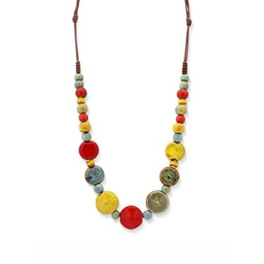 Imagem de MINACHI Boho Hippie Colar redondo de contas de cerâmica, joia vintage boêmia, verão, praia, presente para mulheres, Long, Cerâmica, Sem Pedra Preciosa