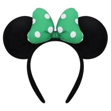 Imagem de ODOCARE Tiara de orelhas de rato feita à mão para mulheres e senhoras, laço de bolinhas, acessórios de fantasia Minnie Ears, Verde, tamanho �nico