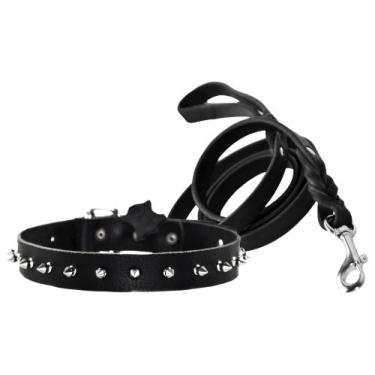 Imagem de Conjunto Dean and Tyler com uma coleira perfurada de 81 cm x 3,5 cm com uma coleira Love To Walk combinando, gancho de pressão de aço inoxidável de 1,8 m, preto