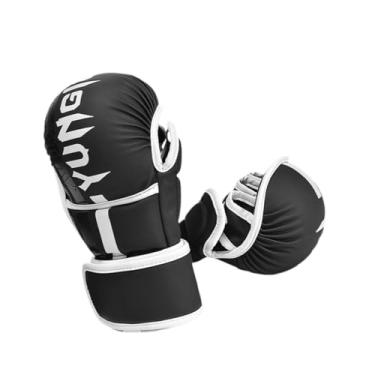 Imagem de oshhni Luvas de boxe Luvas de saco de pancadas Proteção para as mãos Equipamento de treinamento de prática Luvas de sparring Luvas de meio dedo para artes, Black White L