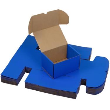 Imagem de HESESOH Pacote de caixas de transporte de 7x5x4 polegadas com 25, caixa de papelão ondulado azul, mailer de literatura para embalar pequenas empresas
