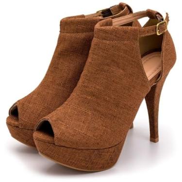 Imagem de Sandalia em Linho Fechada Feminina com Salto Fino e Fivela