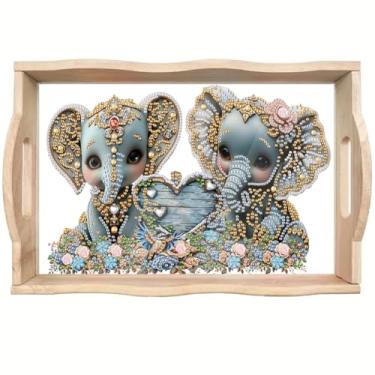 Imagem de ShuoBeiter DIY Diamond Art Tray with Handle Diamond Art Painting Plate Creative Design Handmade Wooden Tray Mosaic Making 7.8x11.8 Inches（S19)
