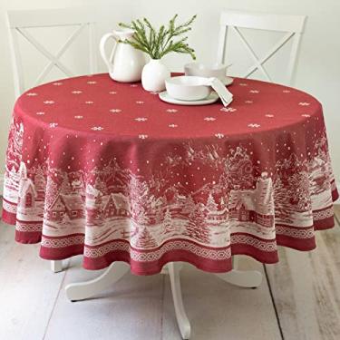 Imagem de Benson Mills Toalha de mesa de tecido pesado Jacquard projetada, toalha de mesa de férias, inverno e Natal (história de Natal, 177,8 cm redonda)