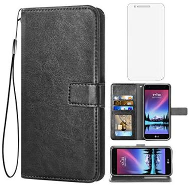 Imagem de Asuwish Compatível com LG Aristo/K8 2017/Phoenix 3/Fortune/Rebel 2 LTE/Risio 2/K4 2017/LG lv3 Capa carteira protetora de tela de vidro temperado com suporte para cartão de celular para Zone 4 preta