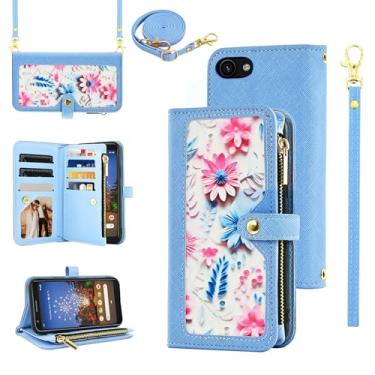 Imagem de Furiet Capa carteira floral para Google Pixel 3a com alça de pulso alça de ombro flip bolsa com zíper, couro PU de luxo porta-cartão de crédito suporte acessórios capa de telefone para Pixel3a Pixle