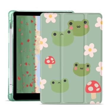 Imagem de JOYLAND Capa Mushroon Frog Pad para iPad de 10,2 polegadas 9ª/7ª/8ª geração com suporte para lápis, capa de couro estampada com flores para meninas e crianças, capa magnética dobrável para iPad