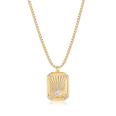 Imagem de MEVECCO Colar feminino delicado de sol e lua banhado a ouro 18 k, colar com pingente de lua e sol, zircão cúbico, minimalista, feito à mão, para presentes de joias, Latão, Sem Pedra Preciosa