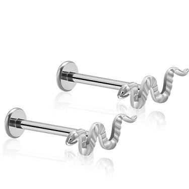 Imagem de ZYTAIJEW 2 peças 16G 6 mm/8 mm/10 mm G23 titânio roscado internamente cobra labret monroe lábio tragus cartilagem anel piercing piercing de nariz joias, Titânio, Sem Pedra Preciosa