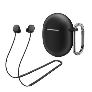 Imagem de Capa para Google Pixel Buds Pro 2 (2024), alça antiperda, capa de silicone com chaveiro, cordão esportivo para mulheres, homens, meninas e meninos para Google Pixel Buds Pro 2 (capa preta + alça
