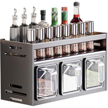 Imagem de ANQIA Prateleira de temperos para cozinha, suporte de parede, caixa de temperos, prateleira pendurada, organizador de temperos para açúcar, sal, pimenta (3 caixas)
