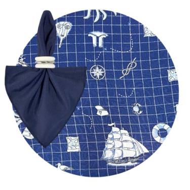 Imagem de Kit Sousplat Suplá Completo Mesa Posta com Guardanapos e Pg Decorativo 6 Lugares (NAUTICO - GUARD AZUL MARINHO- PG ARGOLA BRANCA PRATA)