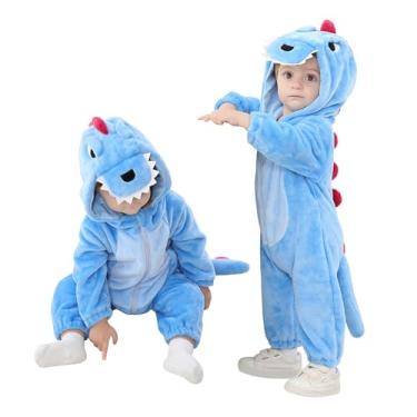 Imagem de TONWHAR Fantasia de dinossauro para crianças, macacão de animal de bebê, macacão de Halloween para meninos e meninas, Azul, 4T