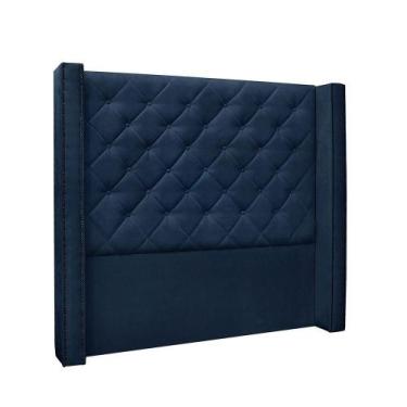 Imagem de Cabeceira Cama Box Queen 160cm e Recamier Vicenza Suede S04 Cor Azul M