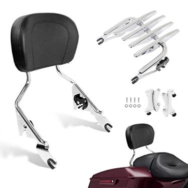 Imagem de AUFER Cromado Destacável Encosto de encosto Sissy Bar Encosto vertical de passageiro com suporte de bagagem discreto e kit de ferramentas de ancoragem de 4 pontos adequado para passeios 2014-2019